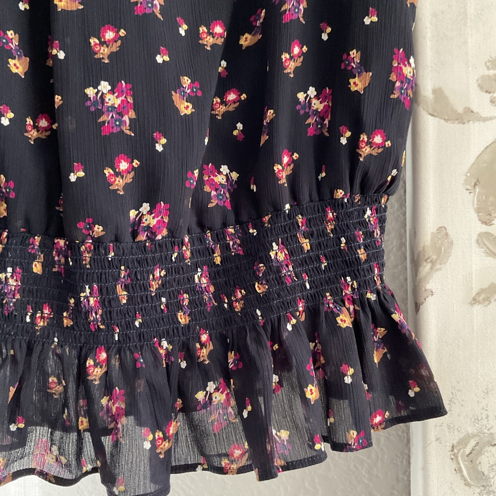 J. Crew Black Sleeveless Floral Ruffled Neck Blouse - Picture 3 of 5